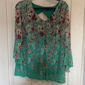 Sara Michelle Floral Teal Blouse